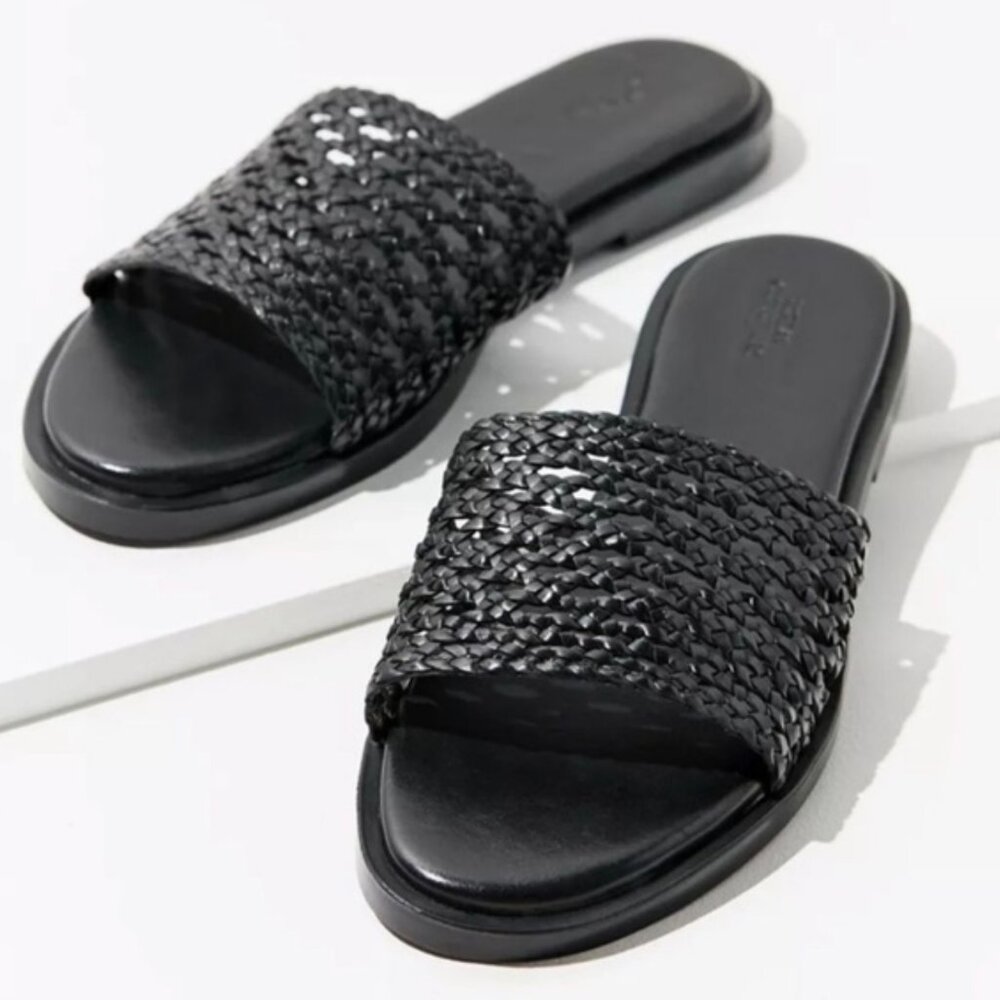 Woven Leather Black Slide Sandals from Urban Outfitters